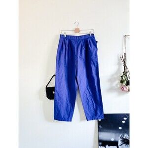 Vintage 60s 1960s Blue Cotton High Waist Tapered Ankle Trousers Petal Pushers M
